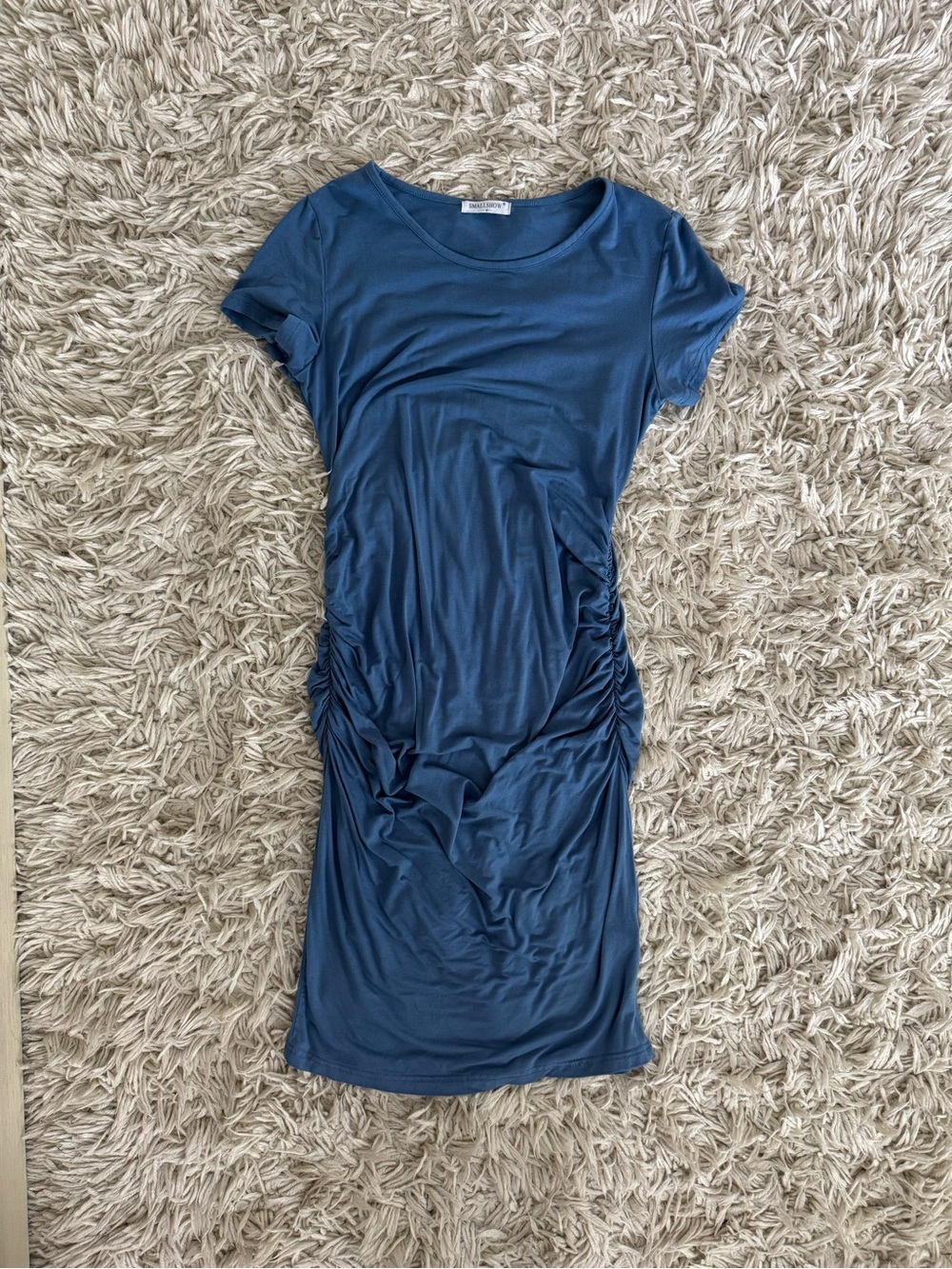 Maternity Blue Ruched T-Shirt Dress
